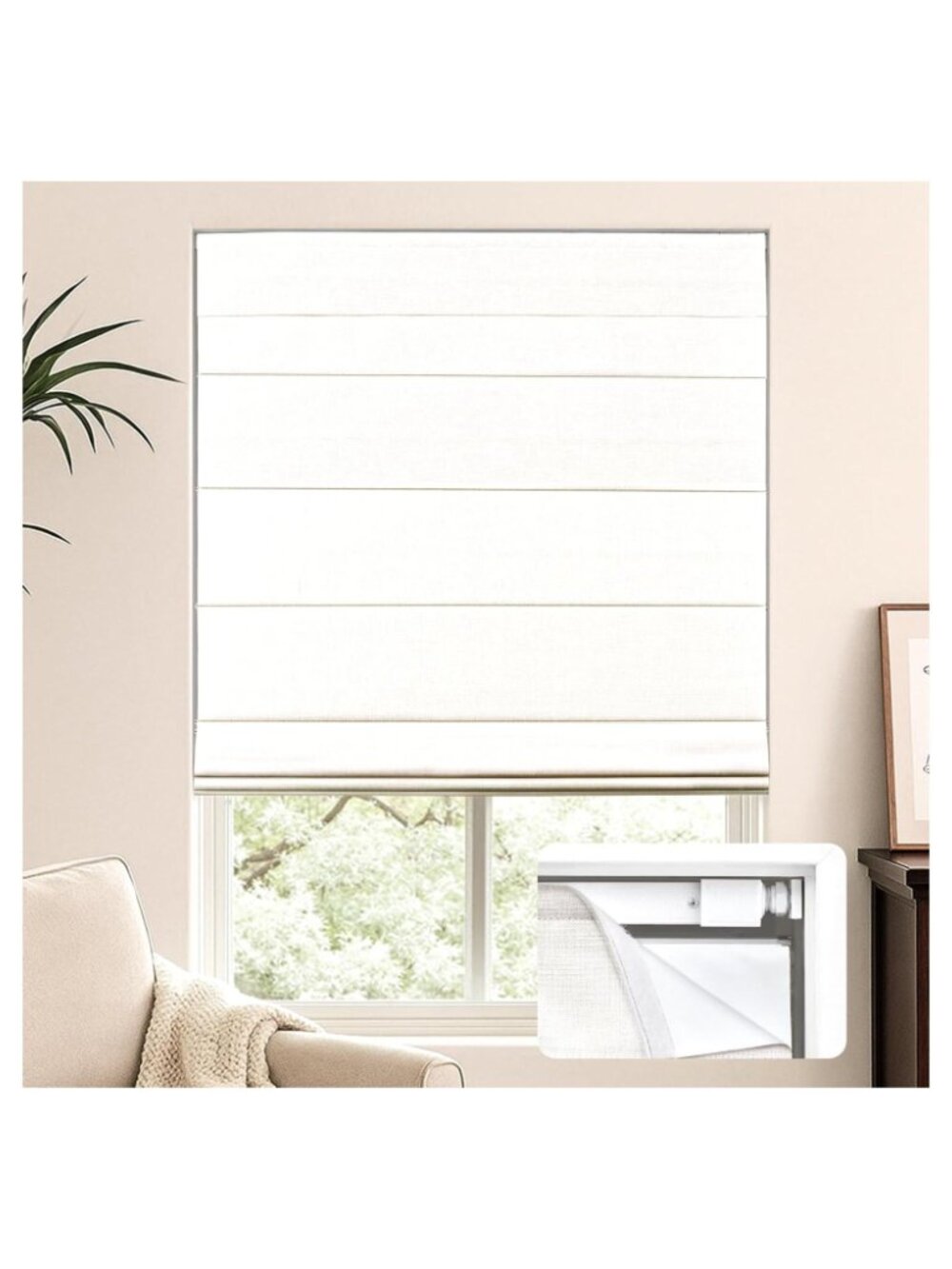 LazBlinds Cordless Blackout Roman Shade No Drill 45"W x 60"H White